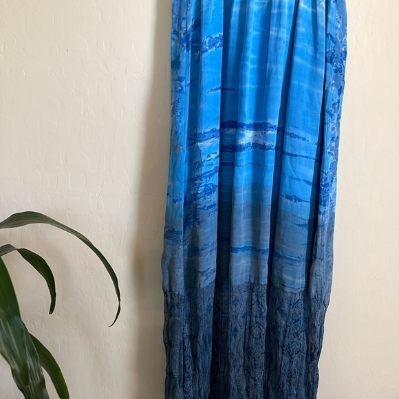 Gypsy 05 Silk Beachy Blue Boho Embroidered Printed Maxi Dress - Picture 14 of 15